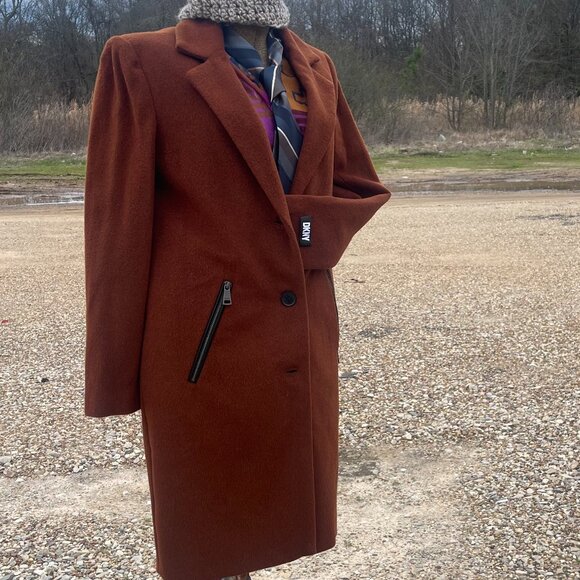 NWT XS Warm Brown DKNY Ladies Button-Up Outerwear/Coat with Zip Front Pockets - Picture 11 of 16